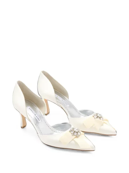 Pantofi cu toc Manolo Blahnik cu funde alb