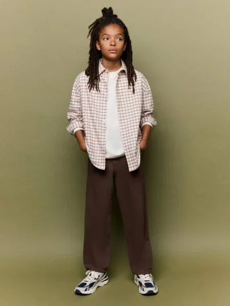 Flanelowa koszula w kratę kremowy / écru Dzieci 6 MANGO KIDS
