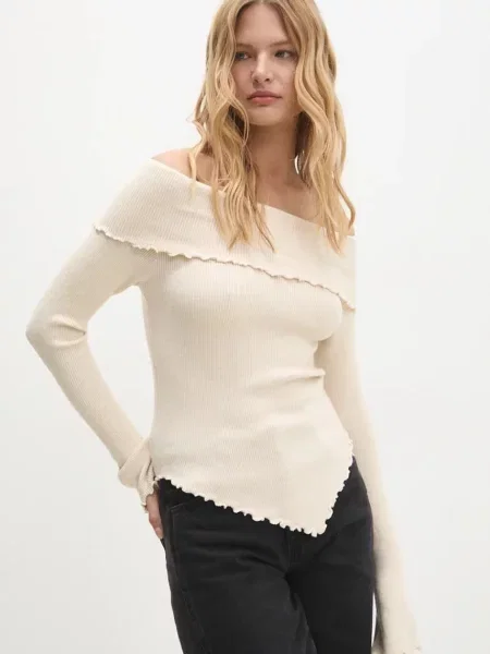 Пуловер Answear Lab дамски от лека материя бежово