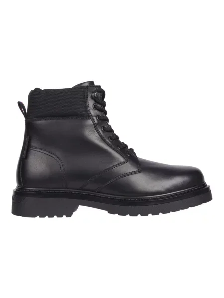 Botki Tommy Jeans sznurowane skórzane z logo czarne