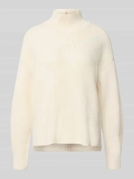 Sweter z dzianiny z żywej wełny ze stójką Windsor biały