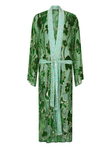 Halat Roberto Cavalli de catifea cu model floral verde