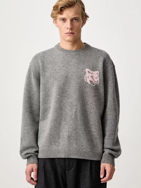 Maison Kitsuné Fox Head Intarsia Merino pulover din lână pentru bărbați