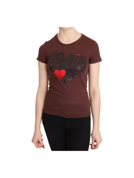 Koszulka Exte z nadrukiem w serca brązowa
