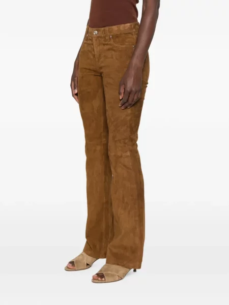 Pantaloni Frame din piele de căprioară evazate maro