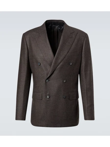 Sacou Brioni de lână în carouri maro