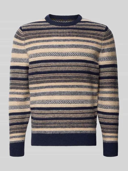 Sweter z wełny z okrągłym dekoltem Barbour granatowy