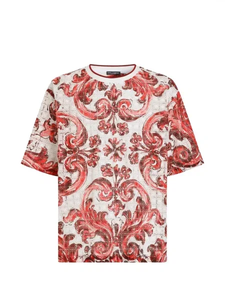 Tricou Dolce & Gabbana cu broderie din dantelă roșu