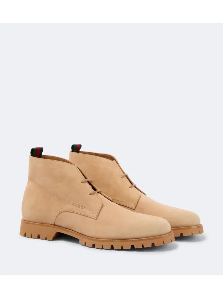Ghete desert Gucci din piele de căprioară cu dungi bej