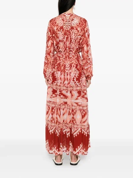 Rochie maxi Farm Rio cu imagine cu imprimeu tropical de costum roșu