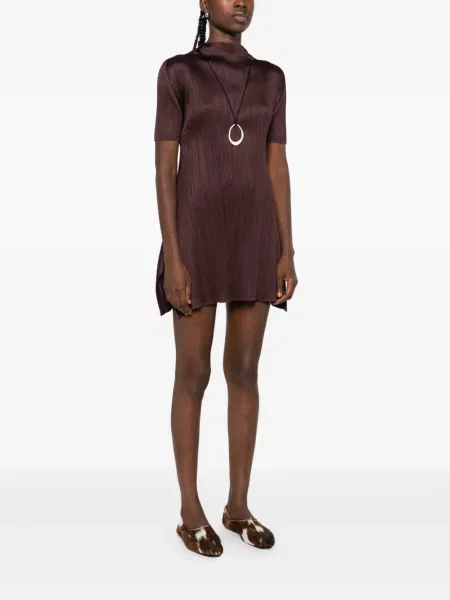Плисирана костюм мини мини рокля Pleats Please Issey Miyake кафяво