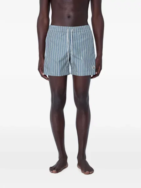 Slip de baie Moncler cu dungi cu cordon albastru