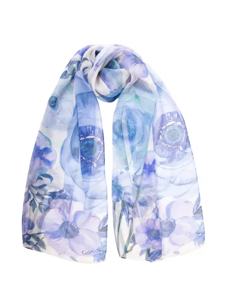 Fular Elizabetta de mătase cu model floral cu imagine albastru