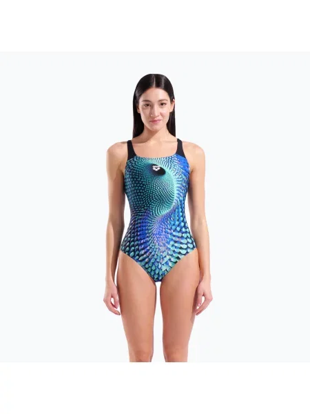 Costum de baie întreg pentru femei arena Peacock Swim Pro Back multi green/black negru