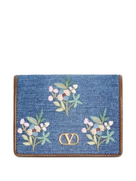 Portofel Valentino Garavani cu broderie cu model floral albastru