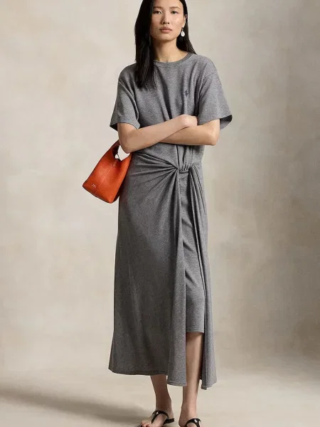 Polo Ralph Lauren sukienka z lyocellu LYOCELL-KNT-DRESSES szara