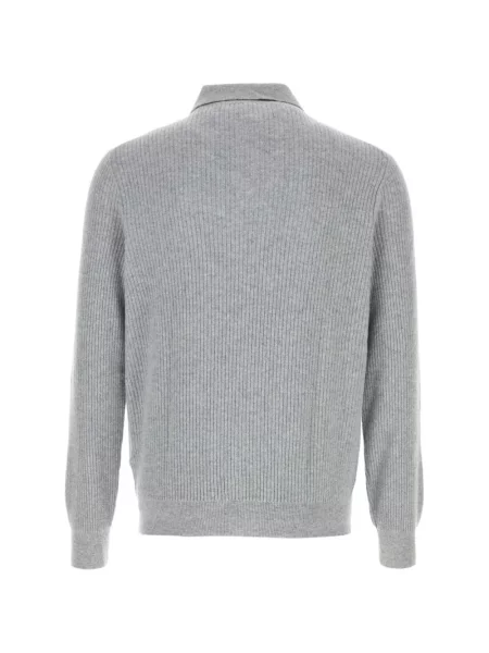 Lung tricou polo Fedeli tricotate gri