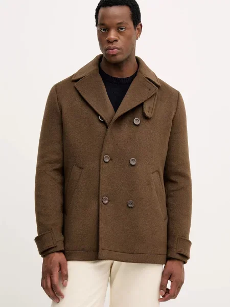 Палто с вълна Guess кафяво