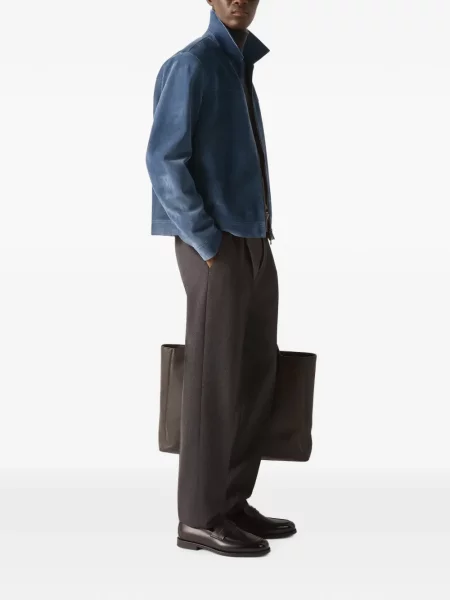 Geacă Zegna din piele de căprioară albastru