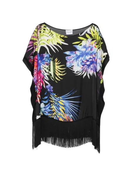 Tunică Alessandro Legora cu franjuri cu model floral negru