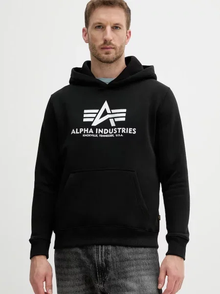 Dukserica Alpha Industries s kapuljačom s tiskom crna
