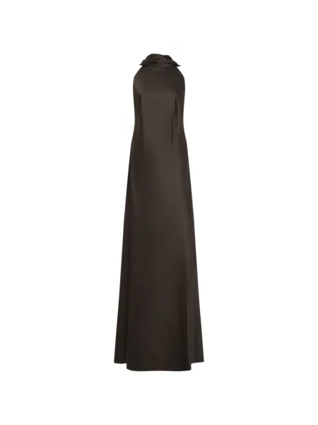 Rochie maxi Ralph Lauren Collection cu legături cu gât halter maro