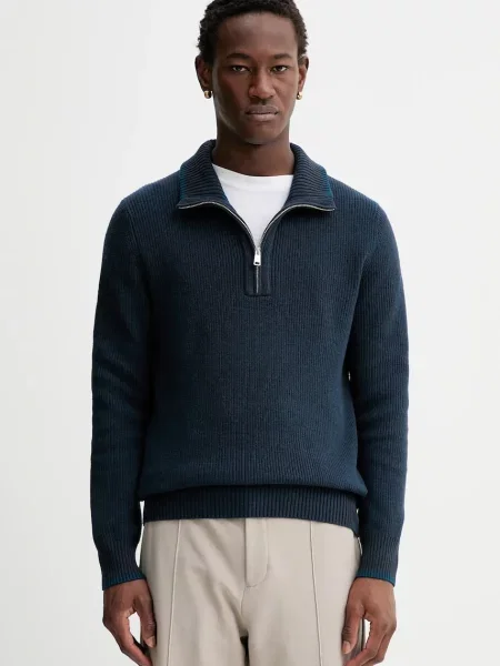 Marc O'Polo pulover din amestec de lână bleumarin cu turtleneck