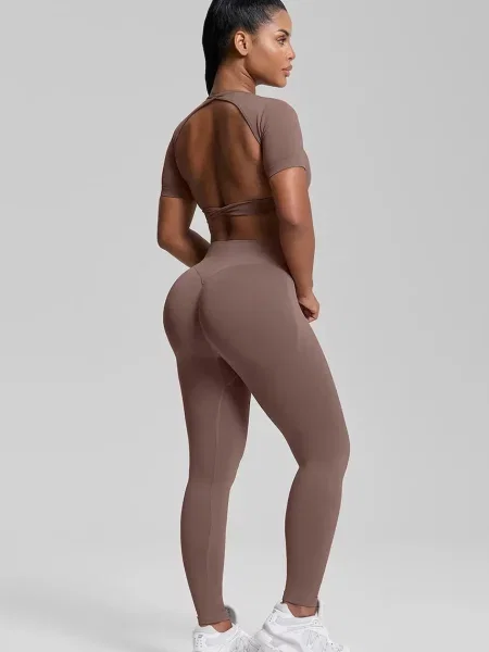 BetterMe legíny jógu Ultrasculpt hnědé