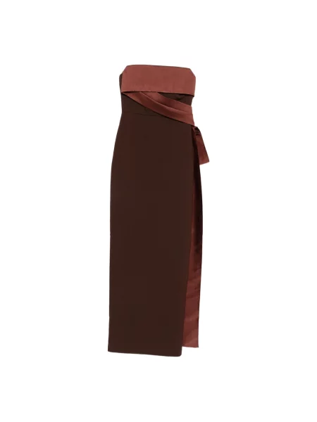 Sukienka maxi Roland Mouret bez ramiączek brązowa