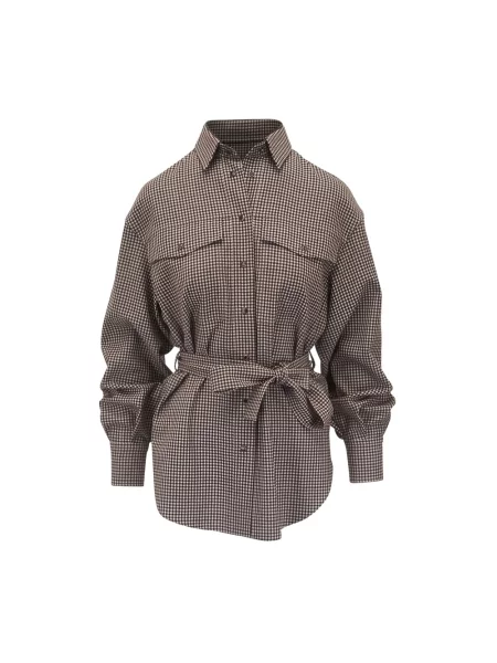 Koszula Brunello Cucinelli wełniana w kratkę szara