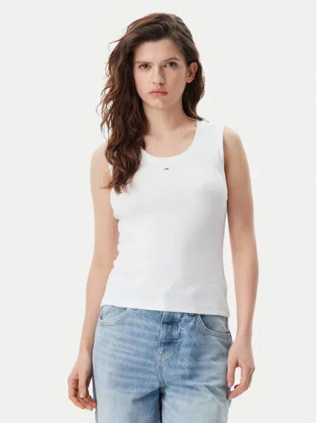Tommy Jeans Felső Essential Slim Fit fehér