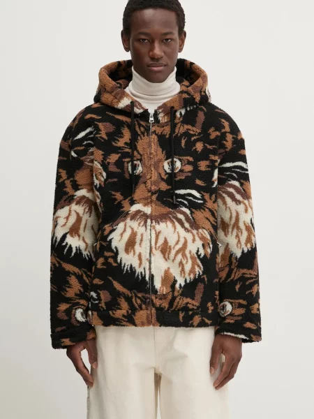 JW Anderson Zip Front Hooded Jacket cu glugă cu imprimeu maro