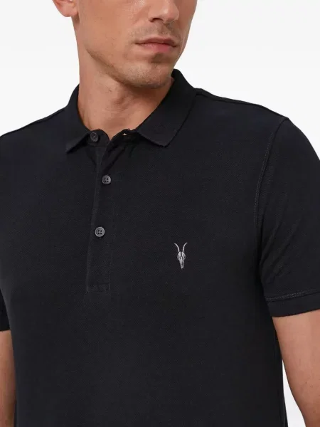 Tricou polo Allsaints cu broderie negru