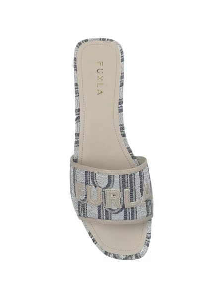 Prugaste sandale Furla bez pete s autogramom siva
