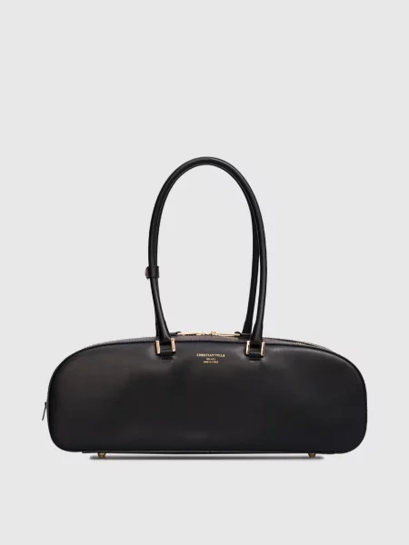 Шкіряна сумка-багет з принтом логотипа Christian Villa чорна