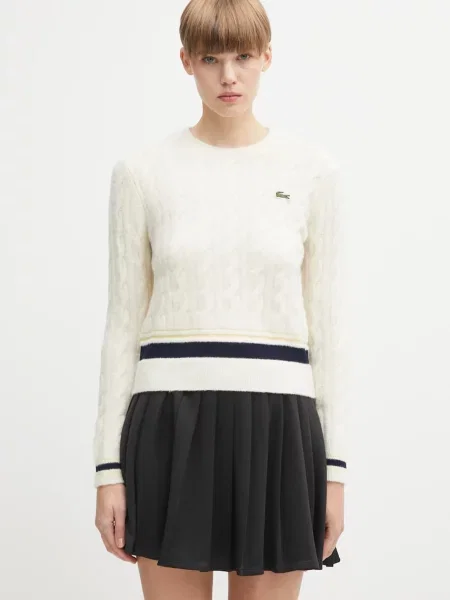 Lacoste sweter z dodatkiem wełny beżowy biały