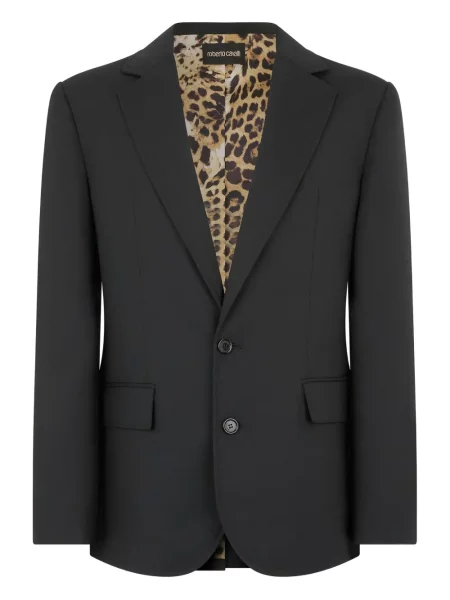 Sacou Roberto Cavalli de lână cu imagine cu model leopard negru