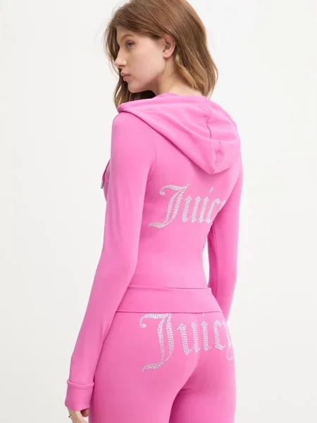 Juicy Couture bluza rozpinana z bawełną OOLA HOODIE różowa
