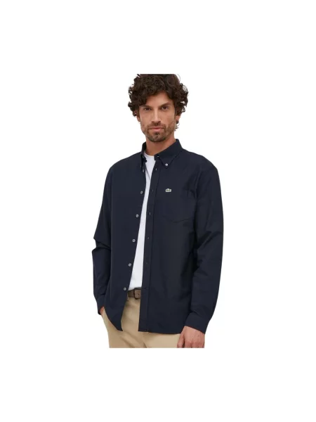 Lacoste koszula niebieski regular z kołnierzykiem button-down szara
