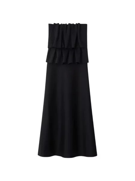 Rochie midi House Of Dagmar cu volane fără bretele negru