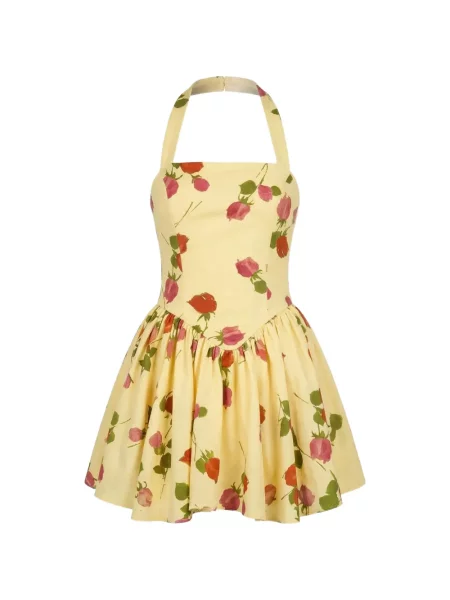 Rochie Nicholas cu model floral cu imagine cu gât halter galben