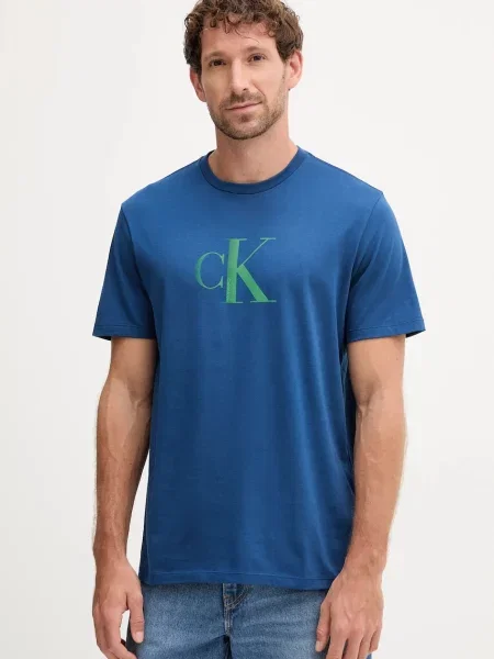 Тениска Calvin Klein Jeans с принт синьо