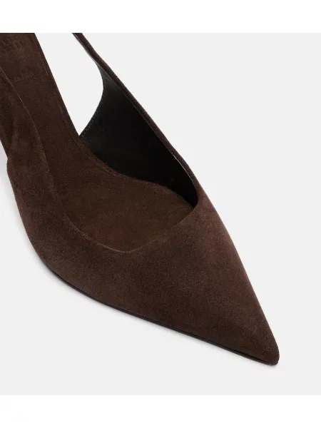 Pantofi cu toc Brunello Cucinelli din piele de căprioară slingback maro