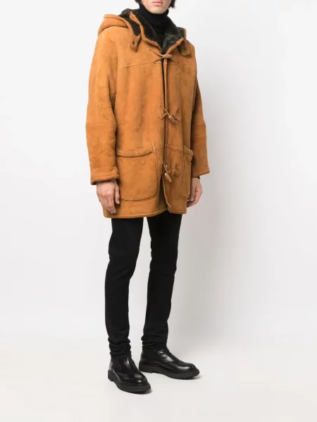 Retro ovčí kůže kabát z ovčí kůže A.n.g.e.l.o. Vintage Cult s kapucí hnědý