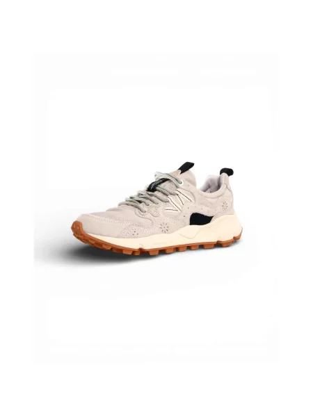 Sneakersy Flower Mountain w kwiatki skórzane beżowe