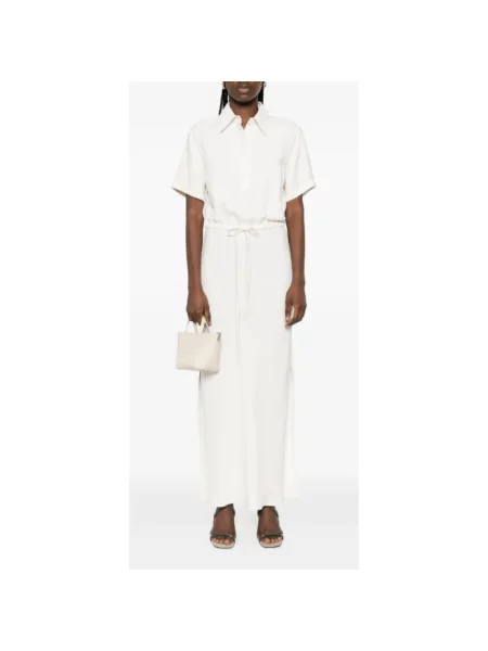 Lniana sukienka maxi Brunello Cucinelli beżowa