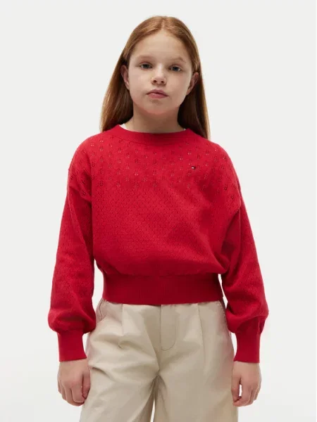 Tommy Hilfiger Пуловер Pointelle червен