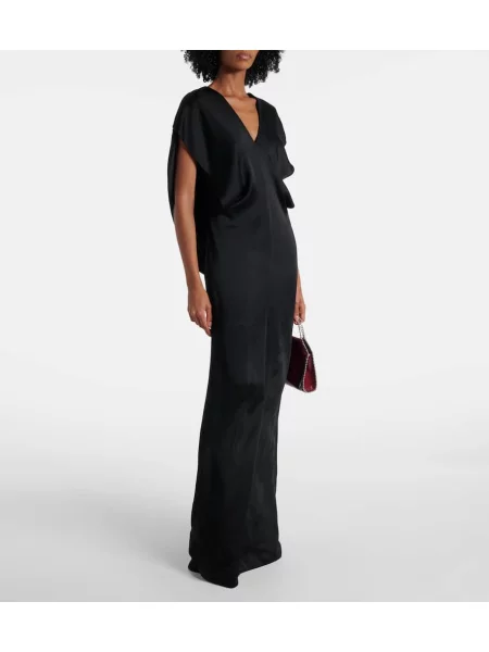 Rochie maxi Stella Mccartney din satin cu spatele deschis negru