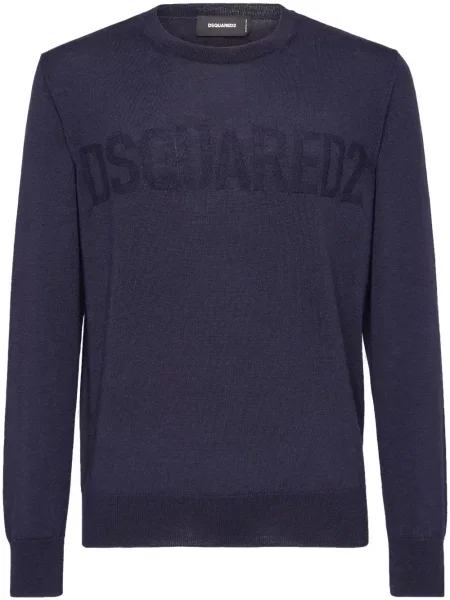 Pulover Dsquared2 cu imagine cu decolteu rotund albastru