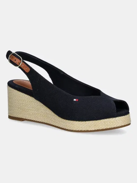 Tommy Hilfiger sandały FLAG MID WEDGE ESPAD SLINGBACK granatowy